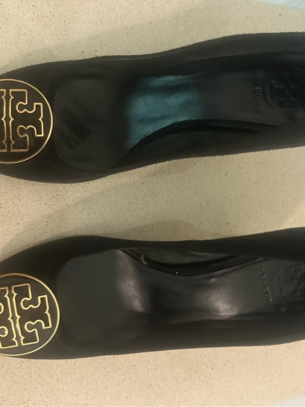 Tory Burch Black Suede Logo Block Heel Pumps Size 9